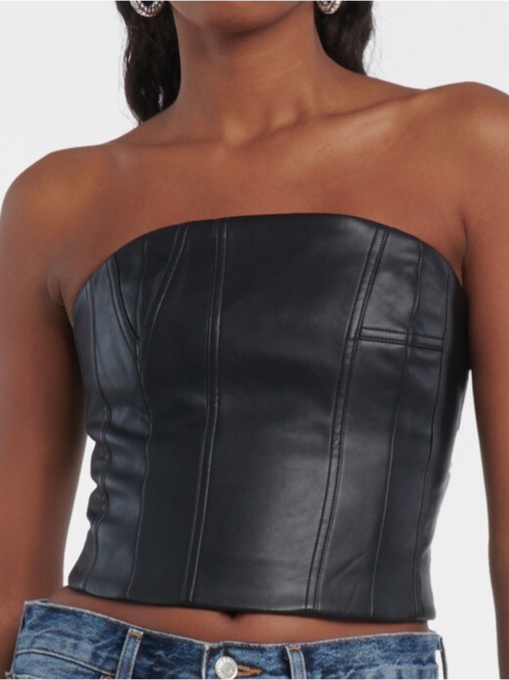 AMIRI Black Faux Leather Strapless Bustier - Picture 2 of 6